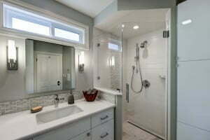 Shower with Glass Subway tile